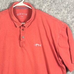 Orvis Men's XXL Short Sleeve Polo Shirt Coral Salmon 100% Cotton Fish Logo 2XL